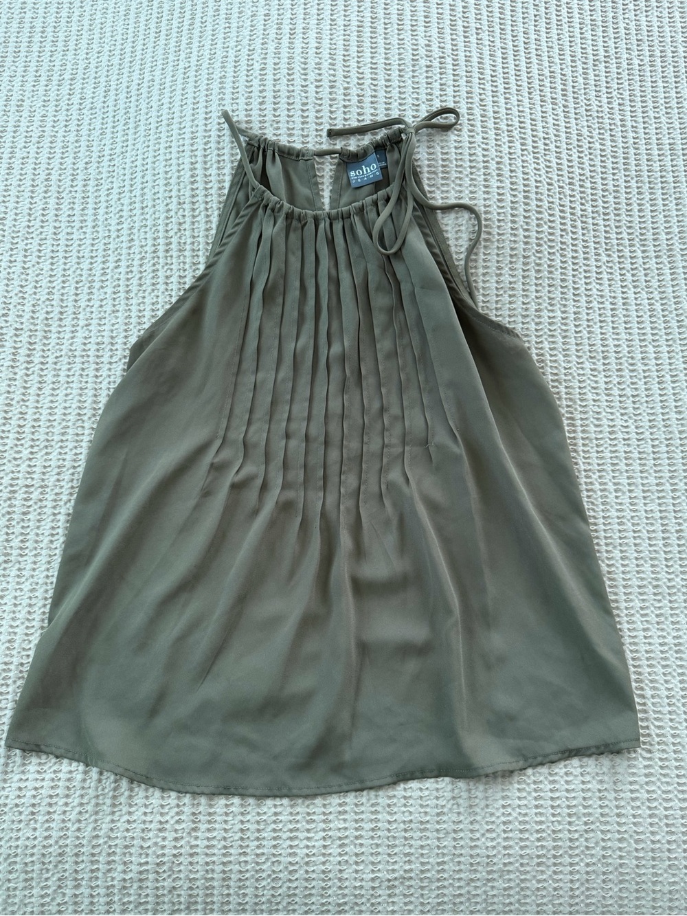 New York & Company Olive Green Pleated Halter Camisole